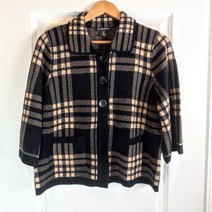 Designers Originals Black Tan Plaid Cardigan Sweater